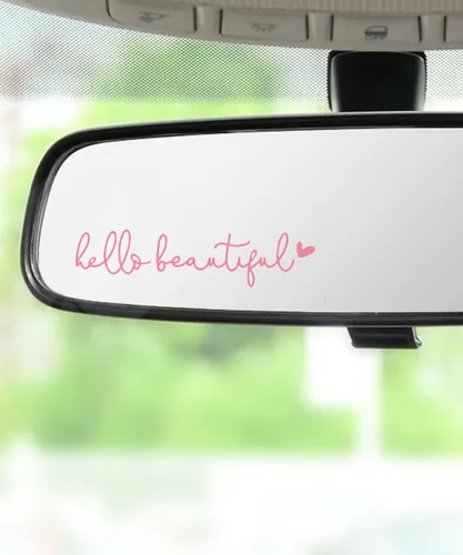 Vista 10 de RACOONA Calcomanía para espejo retrovisor, calcomanía Hello Beautiful, accesorios de coche, calcomanía para espejo retrovisor (negro)