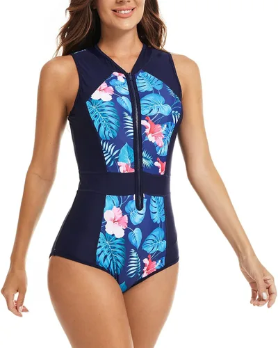 Vista 5 de YATEEN Traje de baño de una pieza sin mangas con cremallera frontal para mujer, sunshine