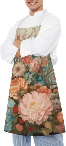 Vista 4 de MUSM Apron for Adults - 27.6 X 31.5 Inch, Heavy-Duty Polyester Aprons with Two Large Pockets, Waterproof Pastel Colors Kitchen Apron for Cooking