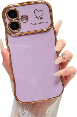Vista 15 de ZTOFERA Funda para iPhone 11 de 6.1 pulgadas, bonita funda con marco ondulado rizado con patrón de corazón de amor, borde chapado de lujo
