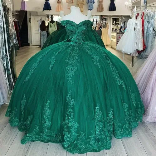 Vista 2 de Youjiayi Vestidos de quinceañera con hombros descubiertos para mujer, vestido largo de tul con lazo de tul 2022, vestidos de baile de encaje