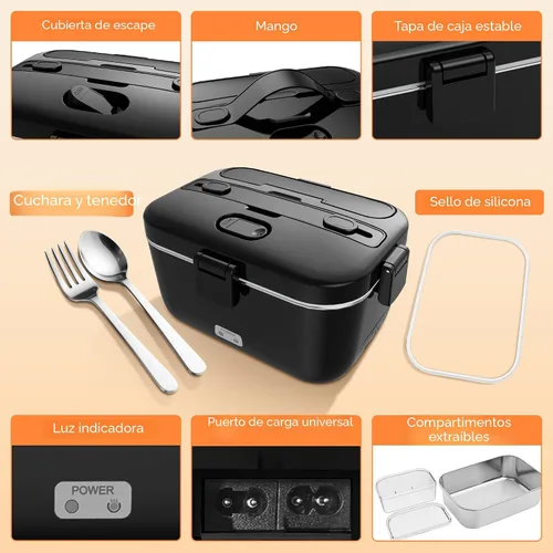 Vista 6 de COZYEXPERT Lonchera Eléctrica Portátil Calentadora de Alimentos 100W 1.8L Calentador de Alimentos Portátil para Adultos 12V/24V/110-230V para Negro