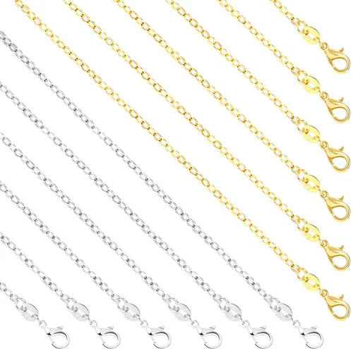 Vista 8 de Paquete de 50 cadenas de collar chapadas en plata a granel, paquete de cadenas de cable para fabricación de joyas