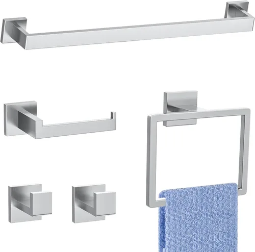 Vista 10 de Juego de accesorios de baño de 10 piezas en oro cepillado Juego de barra de toallas doradas, toallero/estante para baño, juego de accesorios de baño