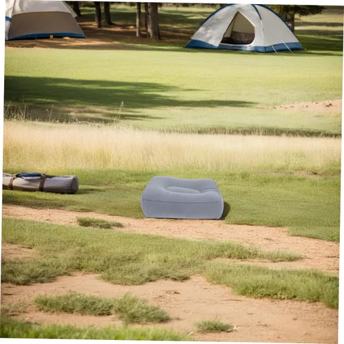 Vista 9 de FAVOMOTO Taburete inflable de viaje para reposapiés de 2 piezas, almohada gris fácil de inflar
