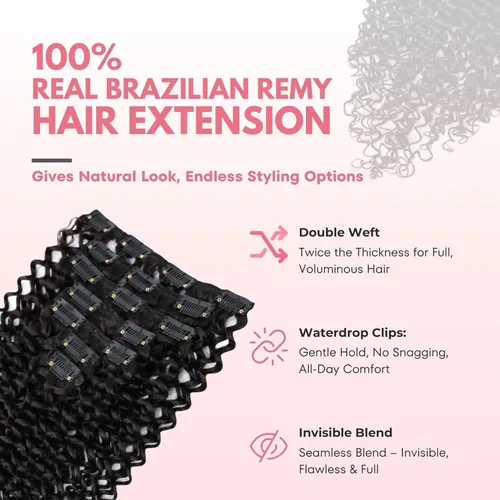 Vista 5 de SIYUSI Extensiones de clip de ondas de agua, grosor lujoso, color negro natural, 4.23 onzas, 7 piezas (16 pulgadas), clip de cabello Remy brasileño