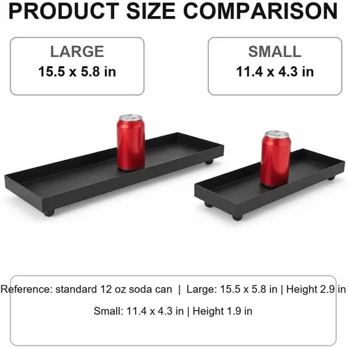 Vista 5 de Bandeja rectangular de metal negro mate, ideal para portavelas, proyectos de decoración de tocador, bandeja de tanque de inodoro de baño