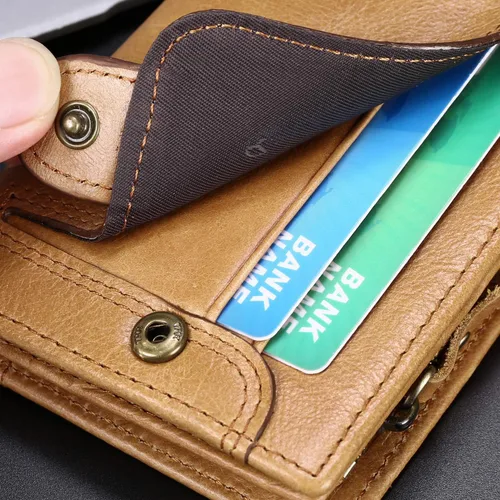 Vista 3 de GOIACII Carteras para hombres de gran capacidad de cuero genuino RFID plegable hombres billeteratitular de la tarjeta de crédito con ventana