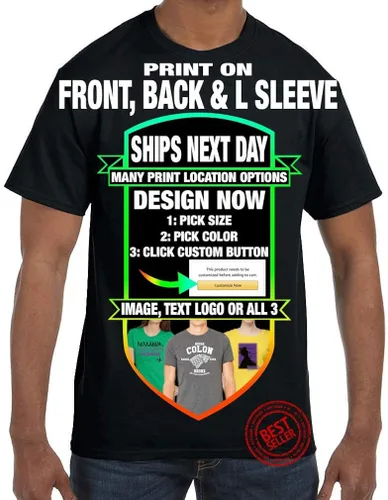 Vista 6 de Camisetas personalizadas, unisex, hombres, mujeres o jóvenes, diferentes lugares de impresión texto, logotipo, imagen o diseño personalizado