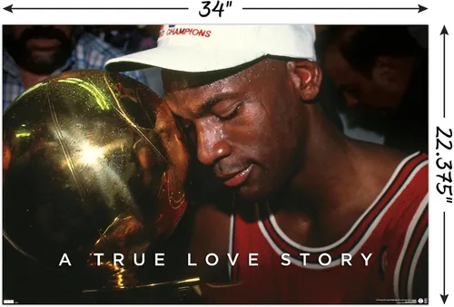 Vista 24 de Michael Jordan - Póster de pared A True Love Story, 22.4 pulgadas de largo x 14.7 pulgadas de ancho, versión enmarcada de madera de granero