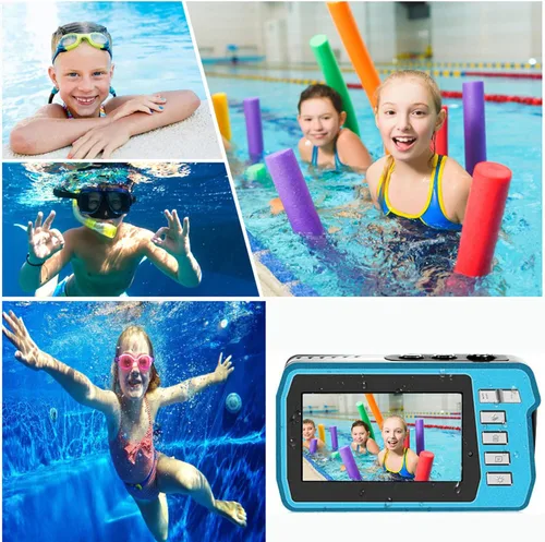 Vista 6 de Cámara impermeable 4K30FPS con tarjeta de 32 GB, cámaras submarinas de 56 MP, grabadora de video UHD IPS de doble pantalla (3"/2 pulgadas), selfie