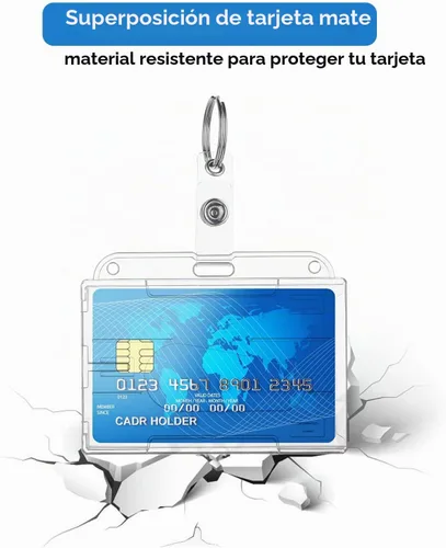 Vista 6 de TIESOME Portatarjetas de identificación con llavero, paquete de 2 soportes de tarjetas de alta resistencia, llavero de plástico duro, protector