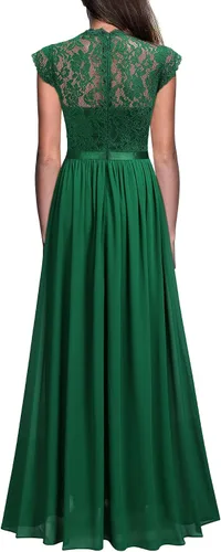 Vista 2 de Miusol - Maxi vestido floral con encaje para fiesta de noche y uso formal para mujer