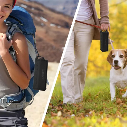 Vista 6 de Funda de silicona compatible con altavoz portátil Anker Soundcore 2, funda protectora de viaje con asa y mosquetón para altavoz Anker Soundcore 2
