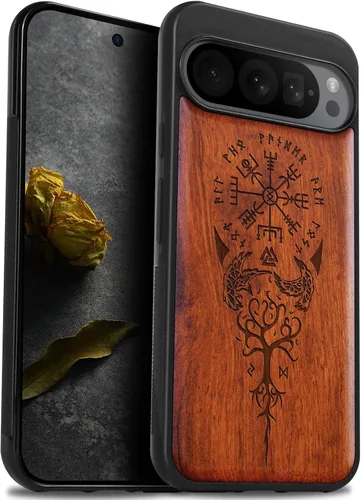 Vista 14 de Carveit Funda de madera para Pixel 9 Pro [madera natural y TPU suave negro] a prueba de golpes, funda de madera única compatible con Google Pixel 9