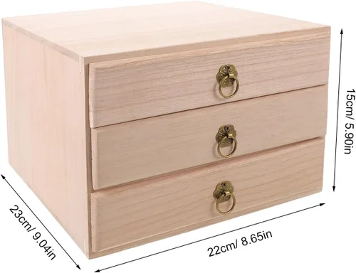 Vista 2 de Vintage Wooden Tea Storage Drawer Cabinet with 3 Compartments