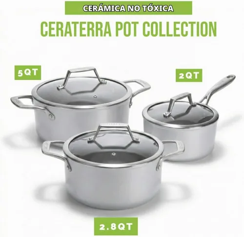 Vista 8 de TECHEF - CeraTerra Collection, cacerola antiadherente de cerámica de 2 cuartos con tapa de vidrio (sin PTFE, PFAS ni PFOA), fabricada en Corea