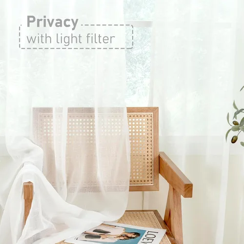 Vista 5 de BGment Cortinas traslúcidas blancas de 54 pulgadas de largo, 2 paneles de lino texturizados filtrantes de luz semitraslúcidos con ojales
