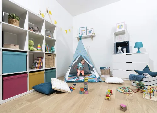 Vista 5 de Babymoov Tipi para interiores y exteriores Tienda de campaña para niños con tapete de juego, bolsa de transporte y clavijas incluidas