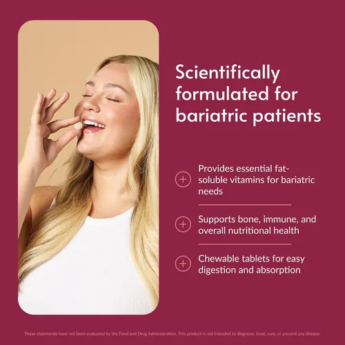 Vista 2 de Bariatric Advantage Chewable High ADEK con hierro - para pacientes bariátricos - Vitamina A, D, E y K de alta potencia - Incluye vitaminas B