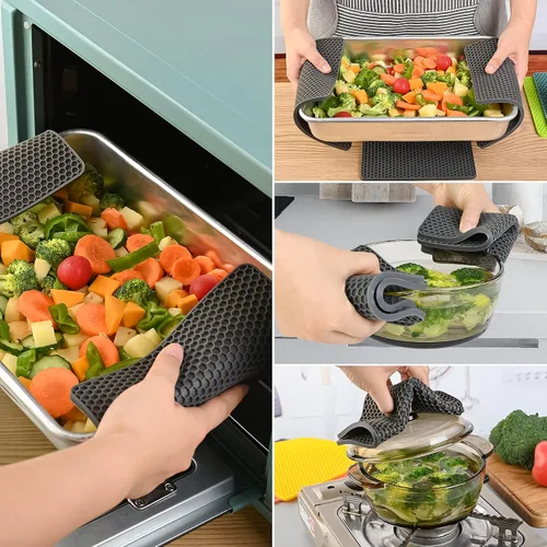 Vista 4 de Salvamanteles de silicona para platos calientes, salvamanteles para cocina, salvamanteles para ollas y sartenes calientes, alfombrilla cuadrada