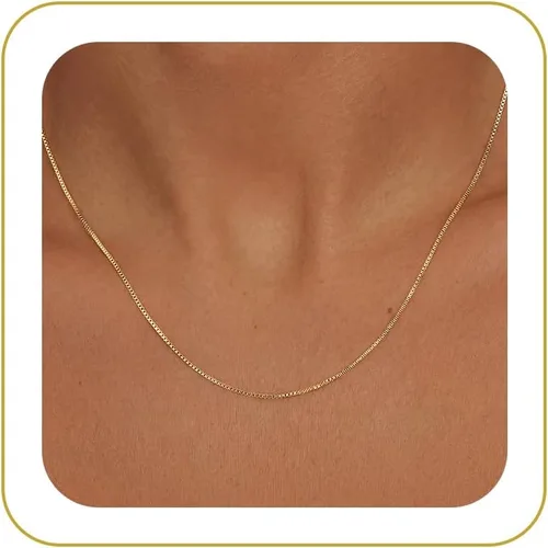 Vista 20 de Tewiky - Collar de Cadena de Oro para Mujer, Chapado en Oro de 14 Quilates, Collar de Cuentas Finas con Forma de Ola, Collar Delicado de Oro Capa