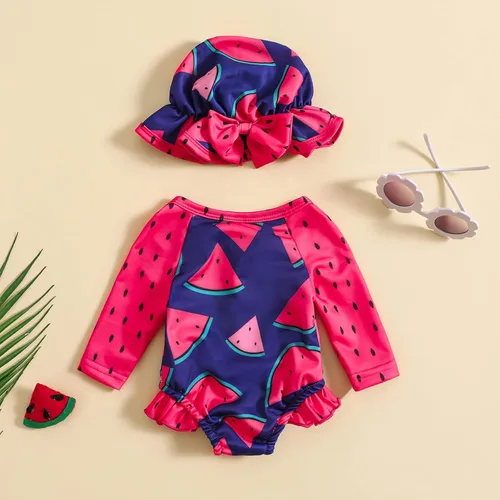 Vista 3 de Traje de baño de una pieza con cremallera de manga larga para bebé niña con gorro
