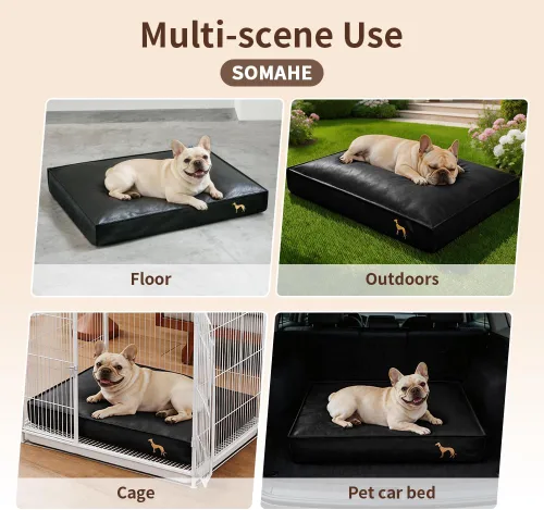 Vista 9 de SOMAHE Cama ortopédica para perro, piel sintética impermeable, funda extraíble lavable, antideslizante, resistente a las masticaciones, plumón