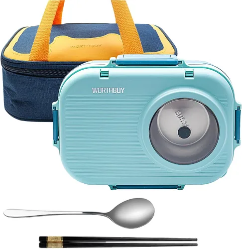 Vista 14 de Juego de contenedores de almuerzo portátiles aislados, caja Bento para adultos con bolsa de almuerzo aislada, 2 contenedores térmicos apilables