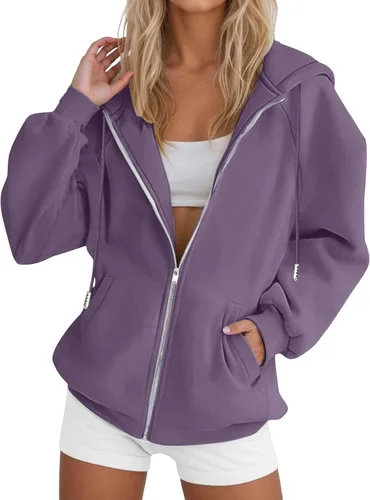 Vista 22 de JOFOW Sudaderas con capucha y cremallera para mujer 2026 Y2K 3- Negro