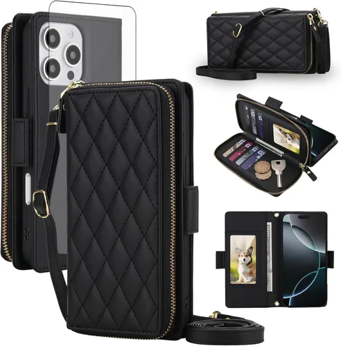 Vista 39 de Asuwish Funda compatible con iPhone 6/6s/7/8/SE 2020 2022 con cremallera y bloqueo RFID, protector de pantalla, correa cruzada i6 i7 i8 7s 8s SE2020