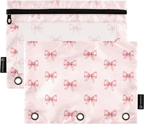 Vista 31 de Estuche de béisbol blanco para lápices de 3 anillas, paquete de 2 carpetas para lápices, estuche transparente con cremallera, bolsa de cosméticos