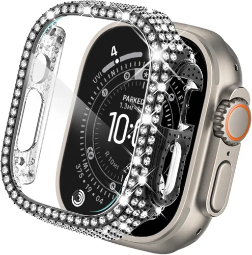 Vista 26 de KADES - Funda protectora completa compatible con iWatch, con protector de pantalla de vidrio templado incorporado, brillante y con diamantes de Negro