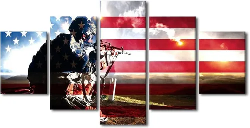 Vista 17 de Arte de pared para sala de estar, imágenes de la bandera estadounidense, impresión en lienzo, arte de pared militar de Estados Unidos de la Segunda