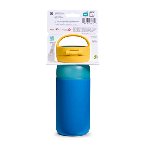 Vista 8 de Munchkin Stay Cool Botella de agua aislada con popote para niños pequeños, 12 onzas, azul