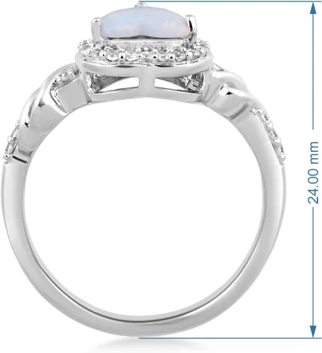 Vista 4 de Jewelili Anillo de promesa de plata de ley de 0.276in con diseño de ópalo y corazón de zafiro blanco creado redondo, Metal, Ópalo creado