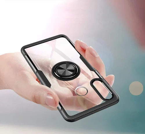 Vista 6 de SORAKA Funda transparente para Huawei P30 Lite con soporte de anillo, funda delgada transparente de policarbonato duro para Huawei P30 Lite