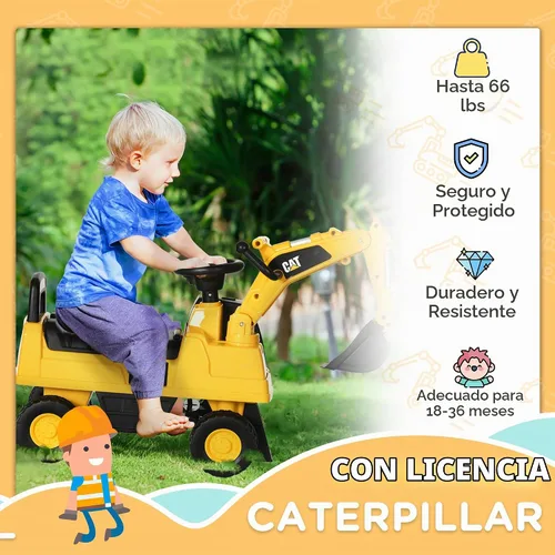 Vista 3 de Aosom Excavadora Ride on Toy CAT Cuerno con licencia para 18-36 meses