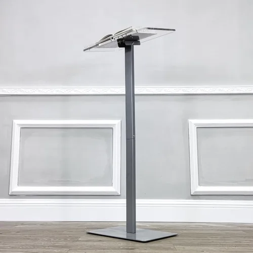 Vista 8 de FixtureDisplays® Podio acrílico para piso, poste de aluminio y base - transparente y plata 119741