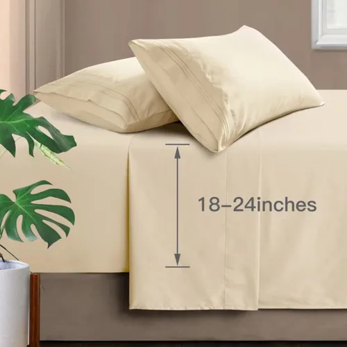 Vista 22 de Manyshofu Juego de sábanas de tamaño individual con bolsillos extra profundos, sábanas y fundas de almohada de 1800 hilos de lujo para hotel, juego