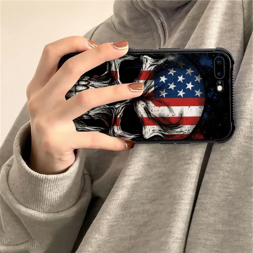 Vista 129 de Funda compatible con iPhone 8, a prueba de golpes, antiarañazos, bandera de ciervos de cola blanca de grano de madera estadounidense