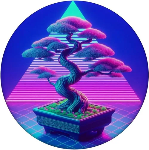 Vista 3 de Bonsai Tree Vaporwave Retrowave Synthwave Outrun Aesthetic PopSockets Adhesive PopGrip