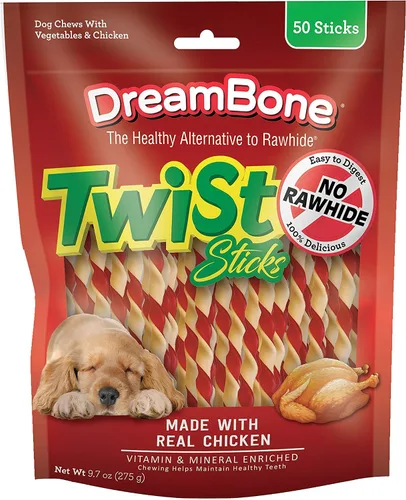 Vista 13 de Dreambone Twist Sticks - Masticables para perros sin cuero crudo, hechos con pollo real, 100 unidades (paquete de 1) Masticable diario, digiere