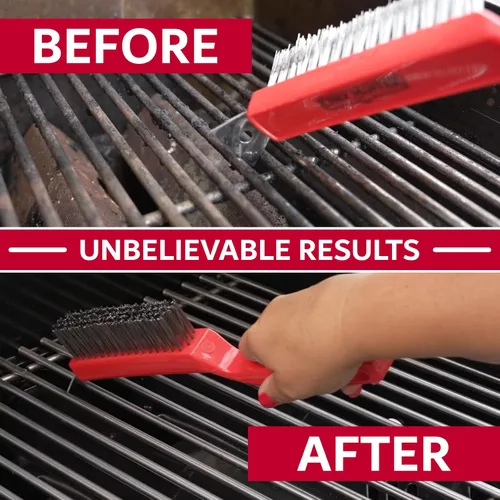 Vista 4 de Chef Master Cepillo y raspador para parrilla, cepillo de limpieza de parrilla de mano de plástico resistente, cabezal raspador con cerdas de alambre