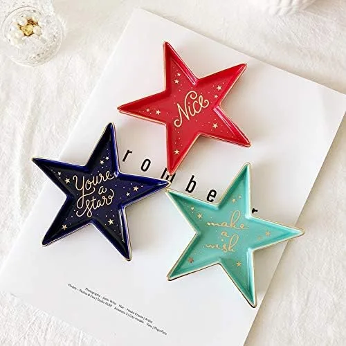 Vista 5 de Stephanie Imports Bonito plato de cerámica en forma de estrella y plato decorativo para joyas