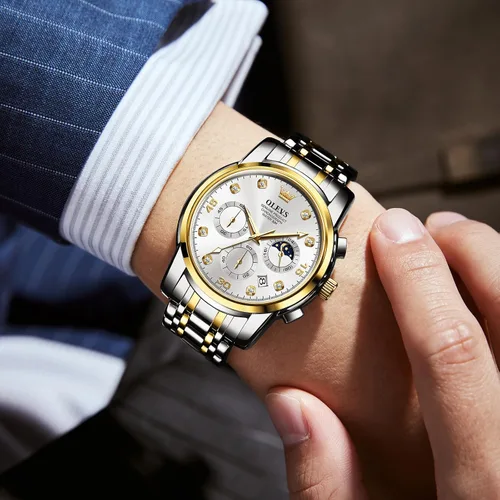 Vista 2 de OLEVS Reloj cronógrafo para hombre, esfera grande, multifuncional, fácil de leer, de acero inoxidable, analógico, de cuarzo, con fecha, de lujo