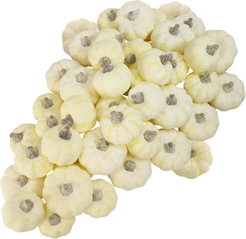 Vista 10 de Winlyn 48 mini calabazas artificiales naranjas artificiales de otoño de cosecha rústica de espuma sintética de 1.8 pulgadas 2.1 pulgadas para centro