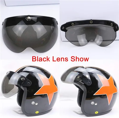 Vista 6 de Visera universal de casco retro de 3 broches a prueba de viento, visera de casco de motocicleta de media cara, lente de visera abatible