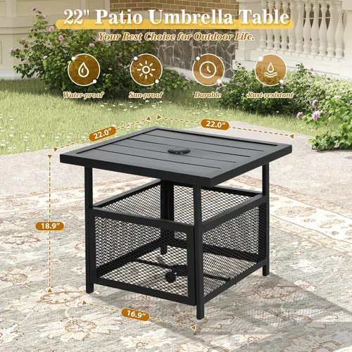 Vista 2 de Crownland Mesa auxiliar cuadrada para patio al aire libre con agujero para sombrilla de 1.57 pulgadas para jardín, piscina, patio trasero