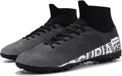 Vista 3 de Botas de fútbol para hombre con tacos altos con cordones, para interiores, firmes, para entrenamiento de césped y fútbol sala
